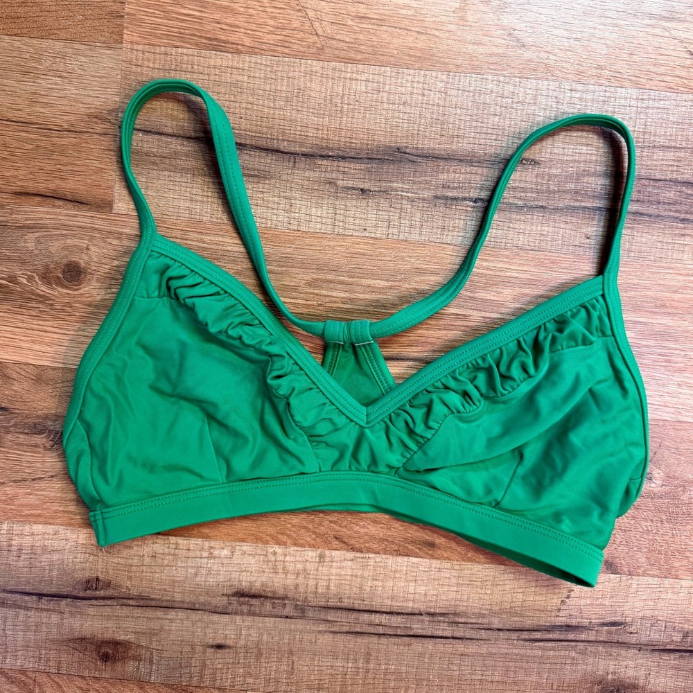 Vintage Y2K Patagonia Bikini Top Green Ruffled T-Back Swimsuit Womens Medium